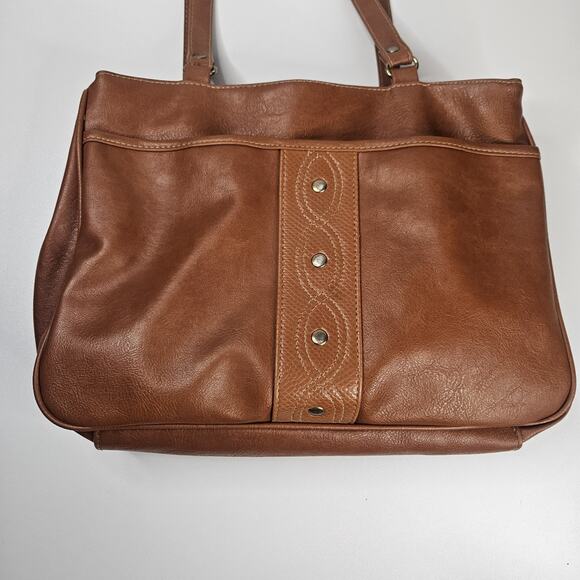 Vintage Shoulder Tote Purse Bag Montella Western Classic Brown Leather - Picture 2 of 16